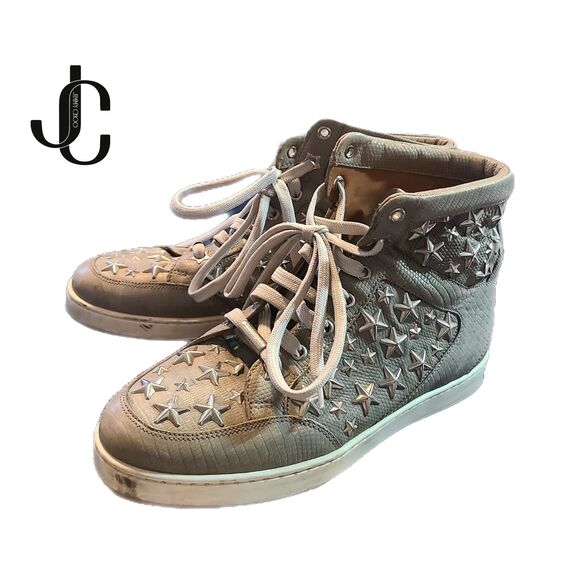 Jimmy Choo Vintage Y2K Tokyo Grey Leather Studded HiTop Sneakers EU Size 35,US 5 - Picture 1 of 10